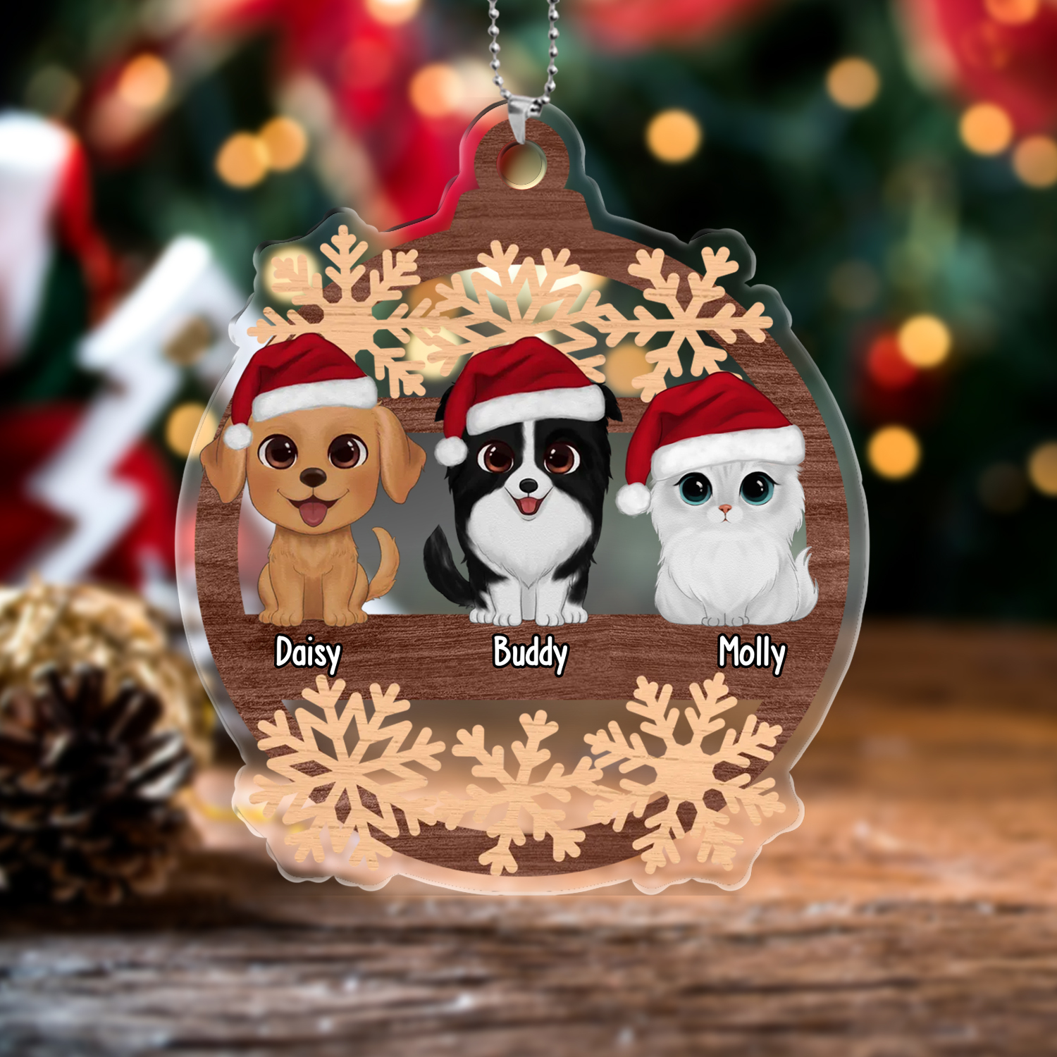 Pet Christmas Ornaments Customized 1–6 Names Wooden Christmas Decor Personalized Gifts for Family Friends