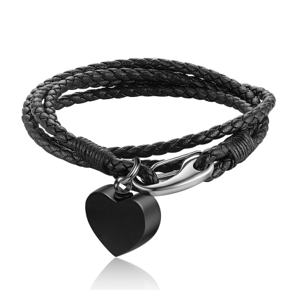 Heart Photo Bracelet with Braided Leather Chain Multi-layer Bracelet