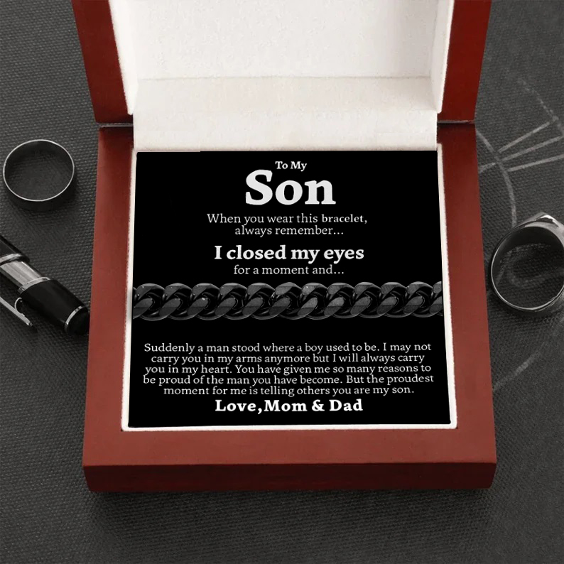 To My Son Cuban Chain Bracelet Stainless Steel Bracelet "I Will Always Carry You in My Heart" Warm Gift