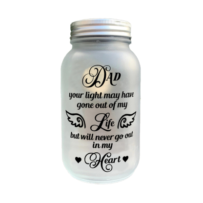 Memorial Mason Jar Night Light Never Go Out in My Heart Led Lamp