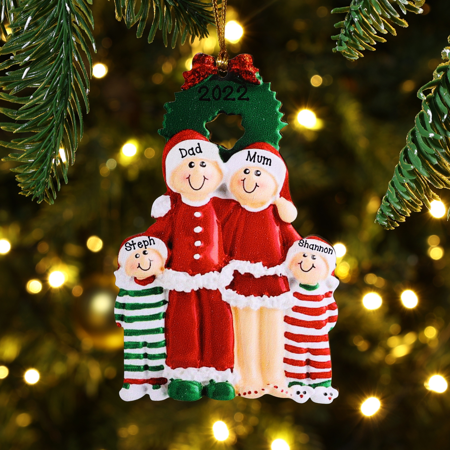 Personalized Family Pajamas Christmas Ornament Custom 3 Names Hanging Ornament Gifts For Family