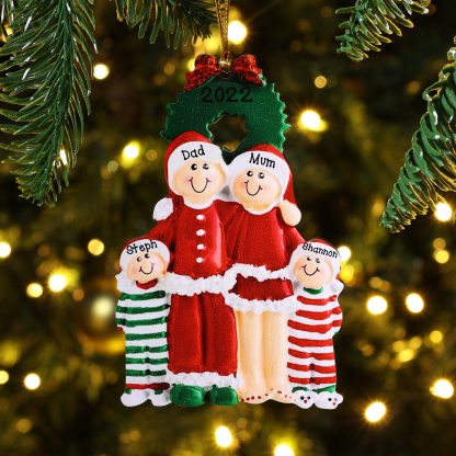 Personalized Family Pajamas Christmas Ornament Custom 3 Names Hanging Ornament Gifts For Family
