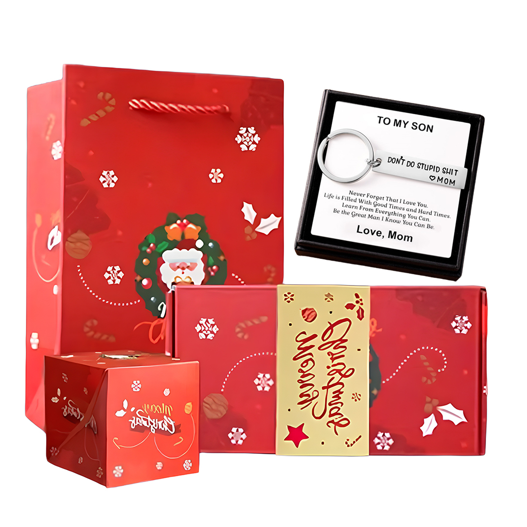 Don't Do Stupid Funny Keychain Surprise Gift Box Set for Son and Daughter