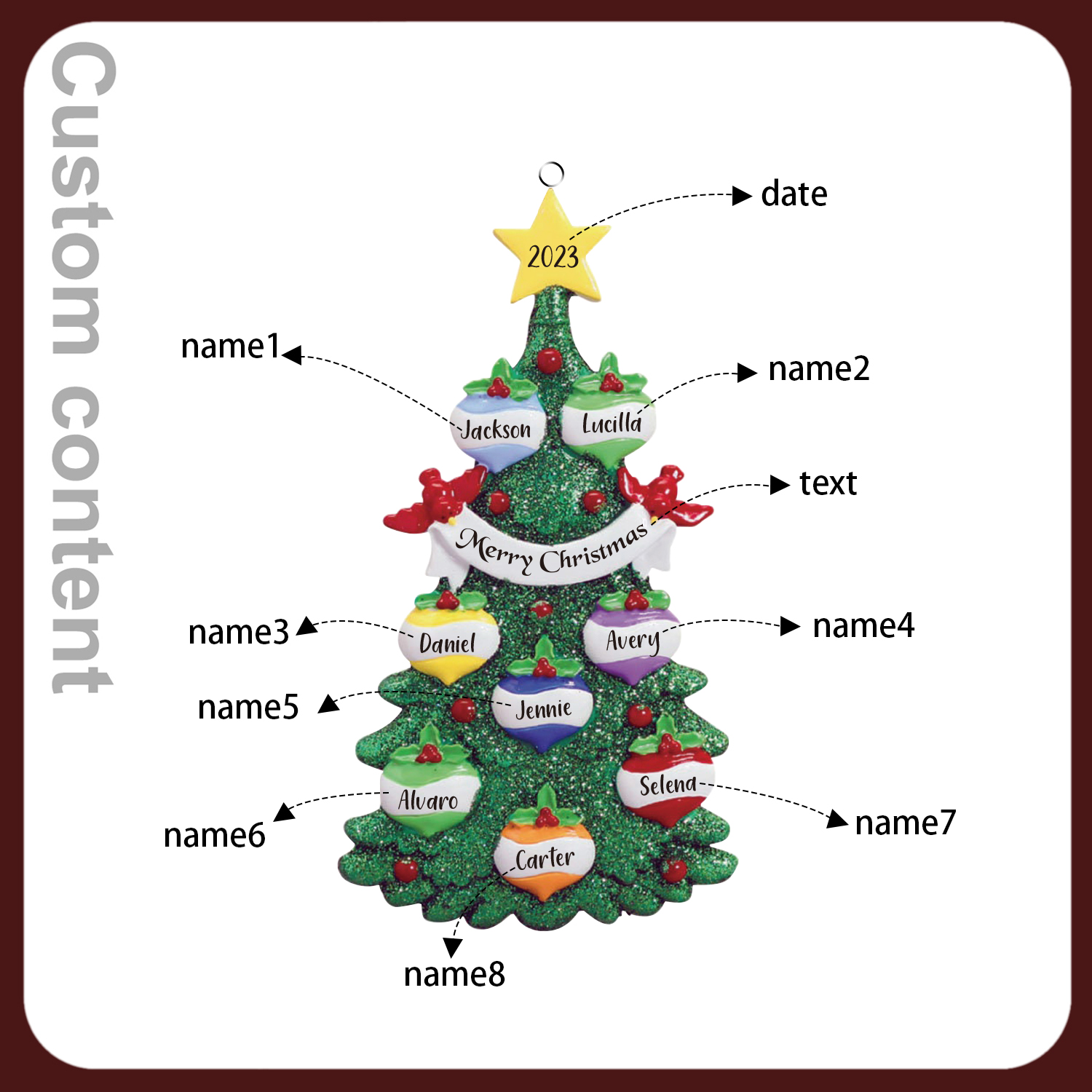 8 Names - Personalized Christmas Tree Ornaments Custom Text & Year Wooden Christmas Pendant Gifts for Family Friends