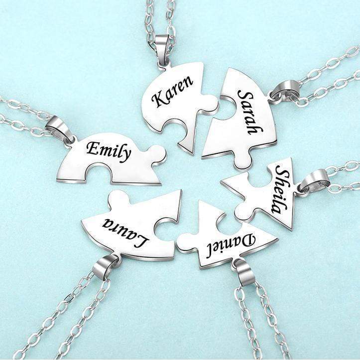 Personalized Heart Puzzle Necklace Engraved 2 Names Matching Necklace Gifts for Couple