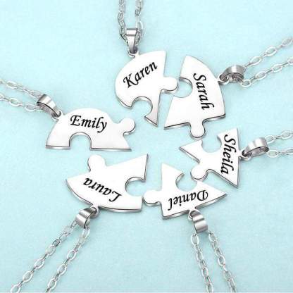 Personalized Heart Puzzle Necklace Engraved 2 Names Matching Necklace Gifts for Couple