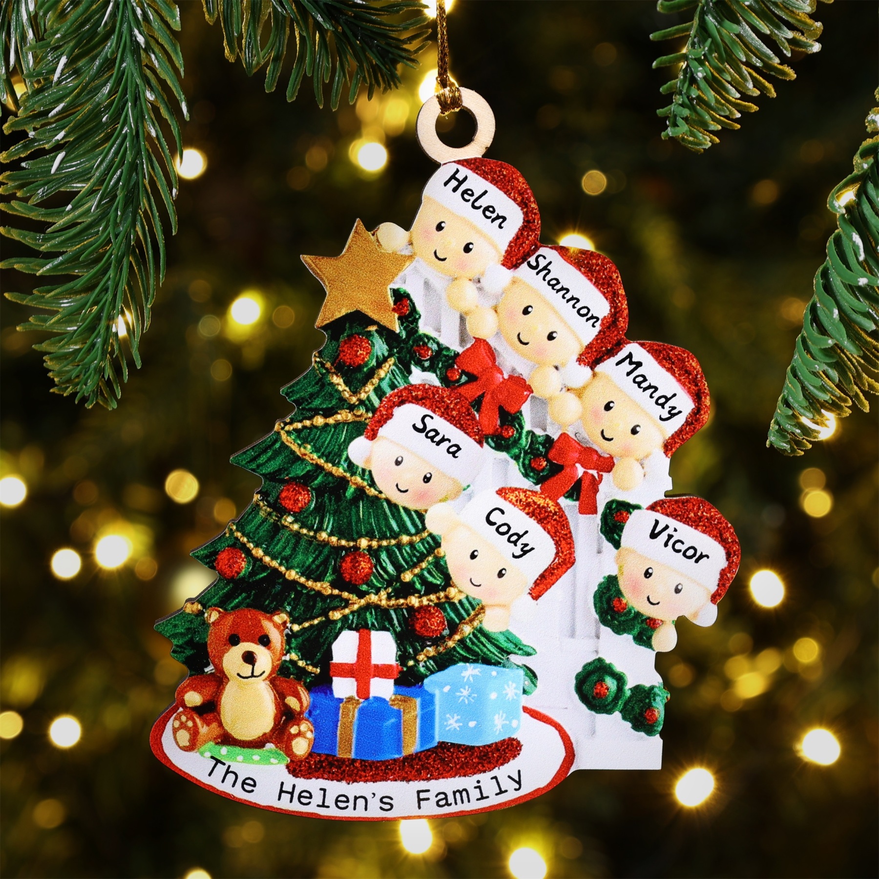 Personalized Family Christmas Ornament Custom 6 Names Hanging Ornament Gifts For Family