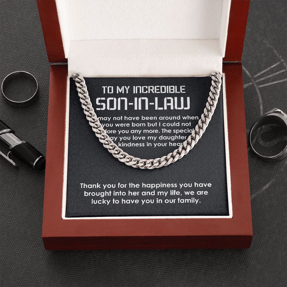 To My Incredible Son-In-Law Necklace Cuban Link Chain Necklace Gift Set - We Are Lucky To Have You In Our Family