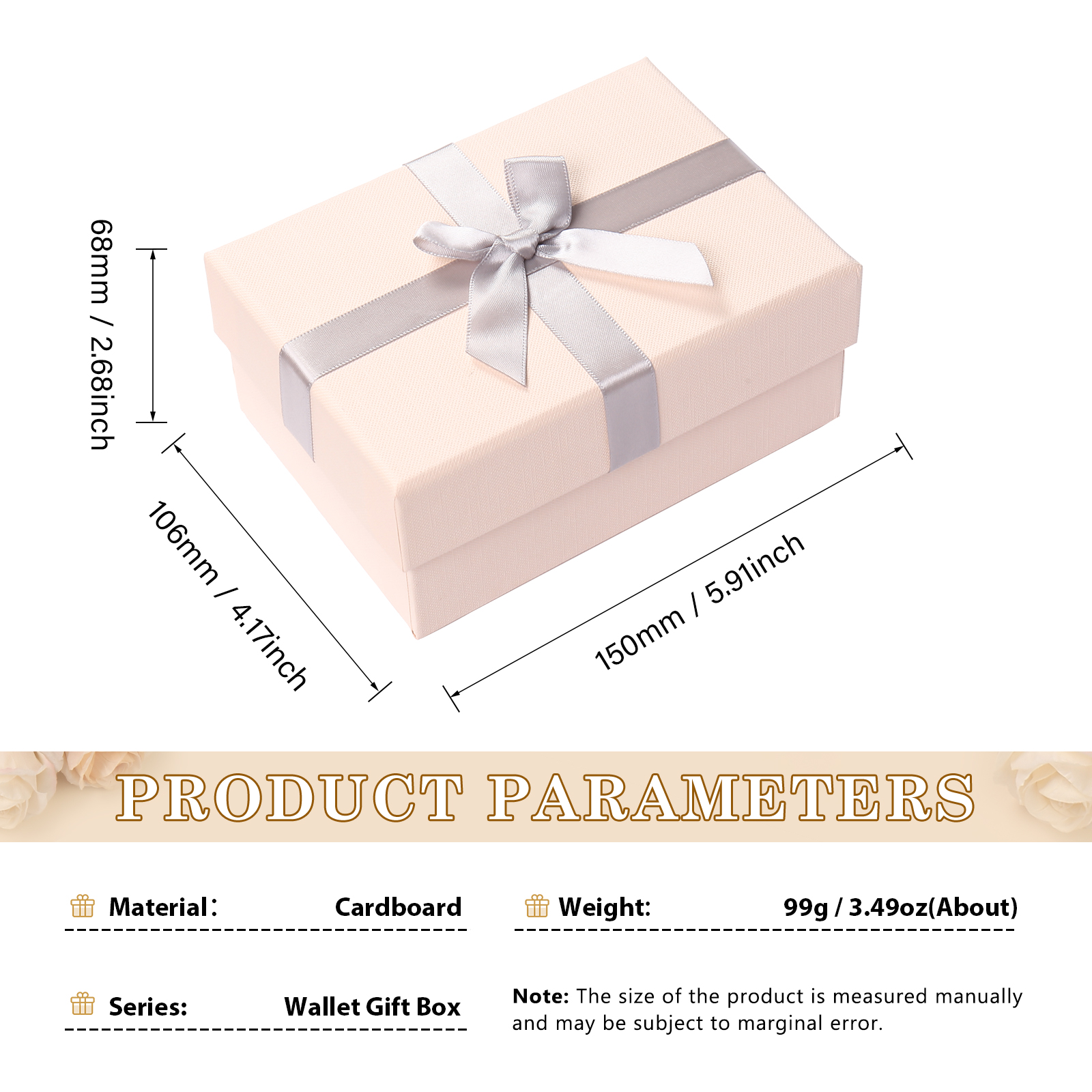 Exquisite Wallet Gift Box Light Pink Rectangle Gift Packaging