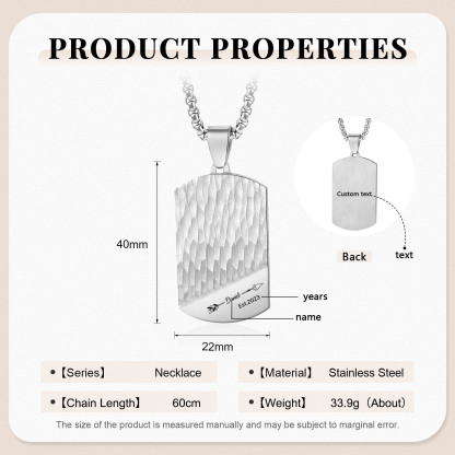 Personalized Men's Necklace Engraved Name & Date & Text Dog Tag Necklace Stainless Steel Gift for Him