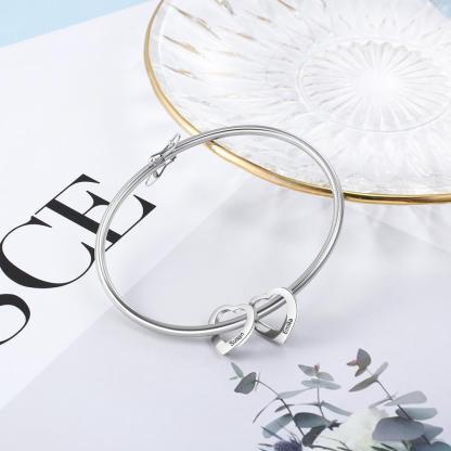 Personalized 2 Names Bracelet Heart Charms Bracelet Love Bangle Gifts for Her