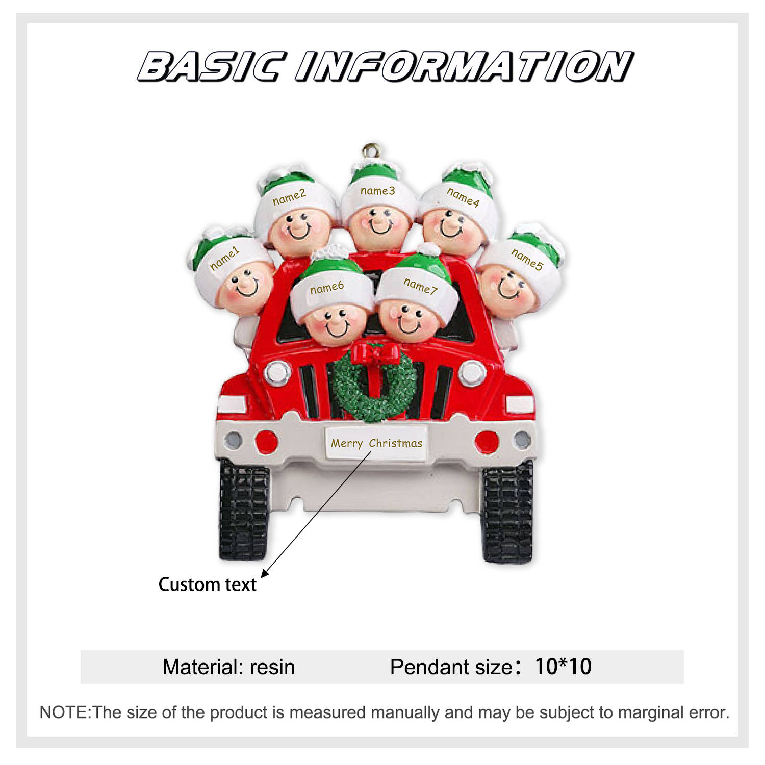 Personalized Family Car Christmas Tree Ornament with 3 Names Xmas Ornaments