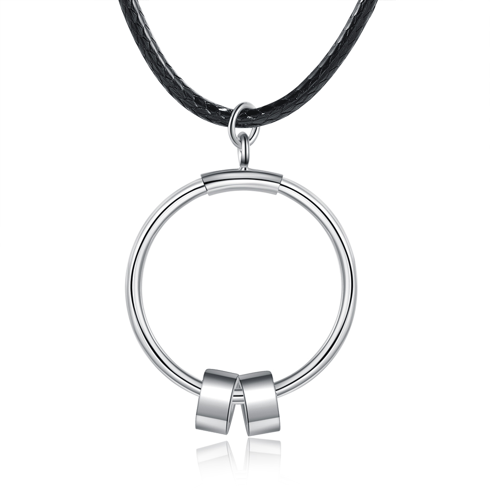 Personalized Circle Pendant Necklace Engraved 2 Names Bead Necklace for Him