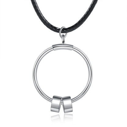 Personalized Circle Pendant Necklace Engraved 2 Names Bead Necklace for Him