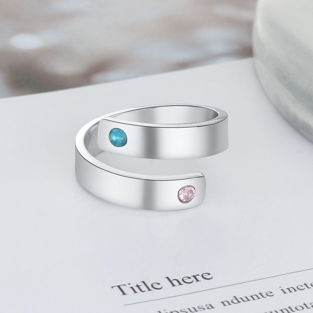 Promise Ring Personalized with 2 Birthstones 2 Names Great Mom Gift Couples Birthstone Ring