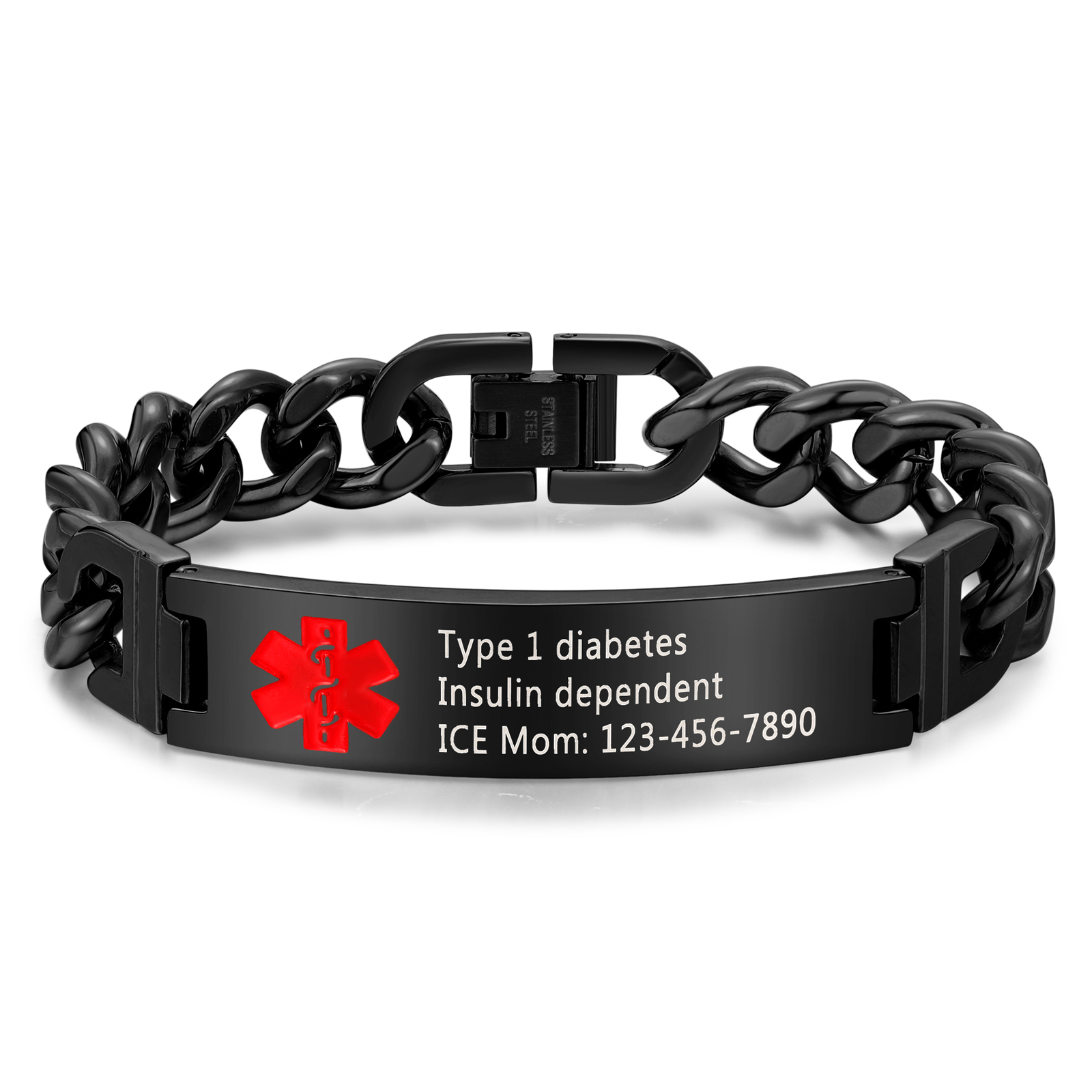 Personalized Medical Alert Bracelet ID Wristbands Stainless Steel Emergency Silver Bracelet