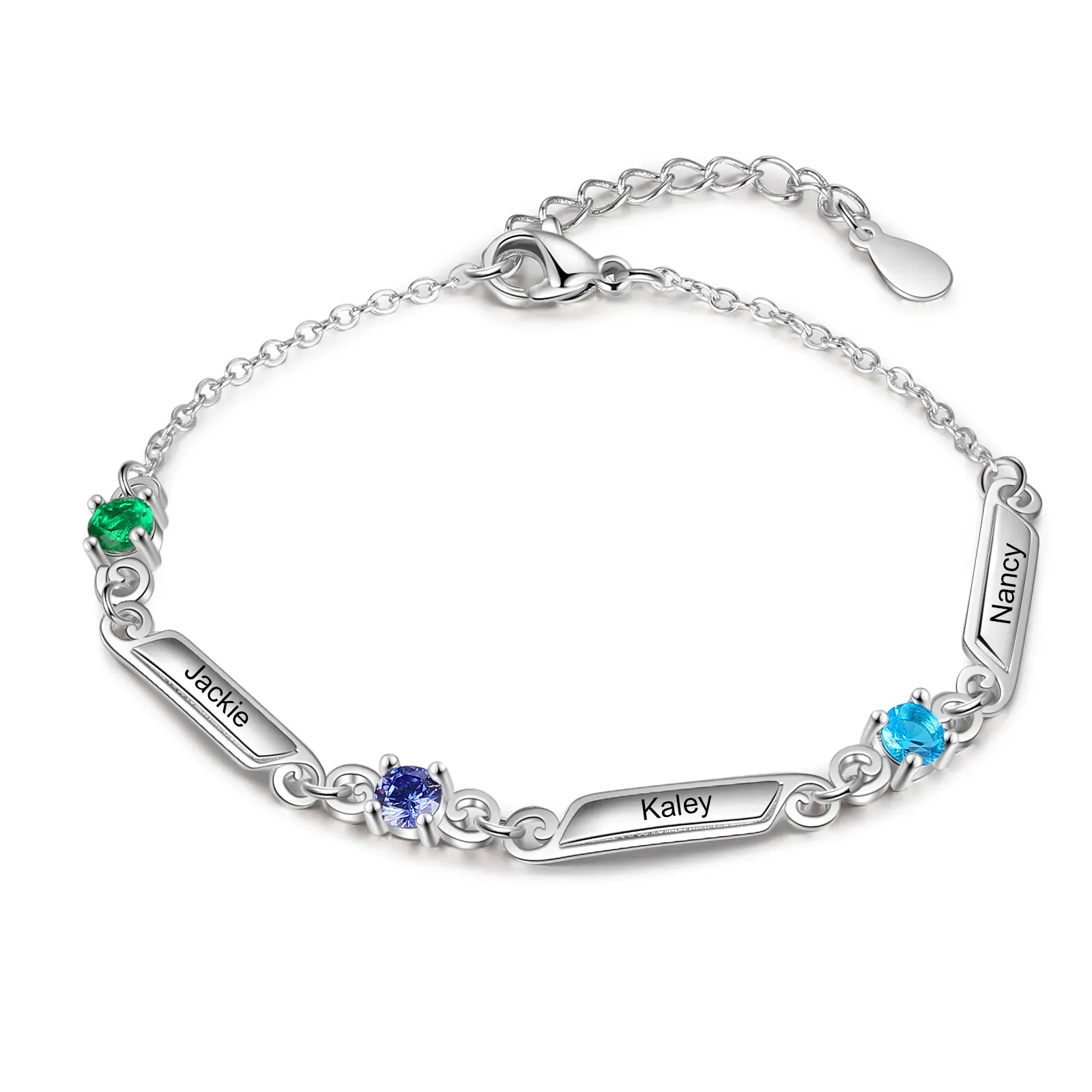 Personalized Family Birthstone Bracelet with 1-5 Names 
