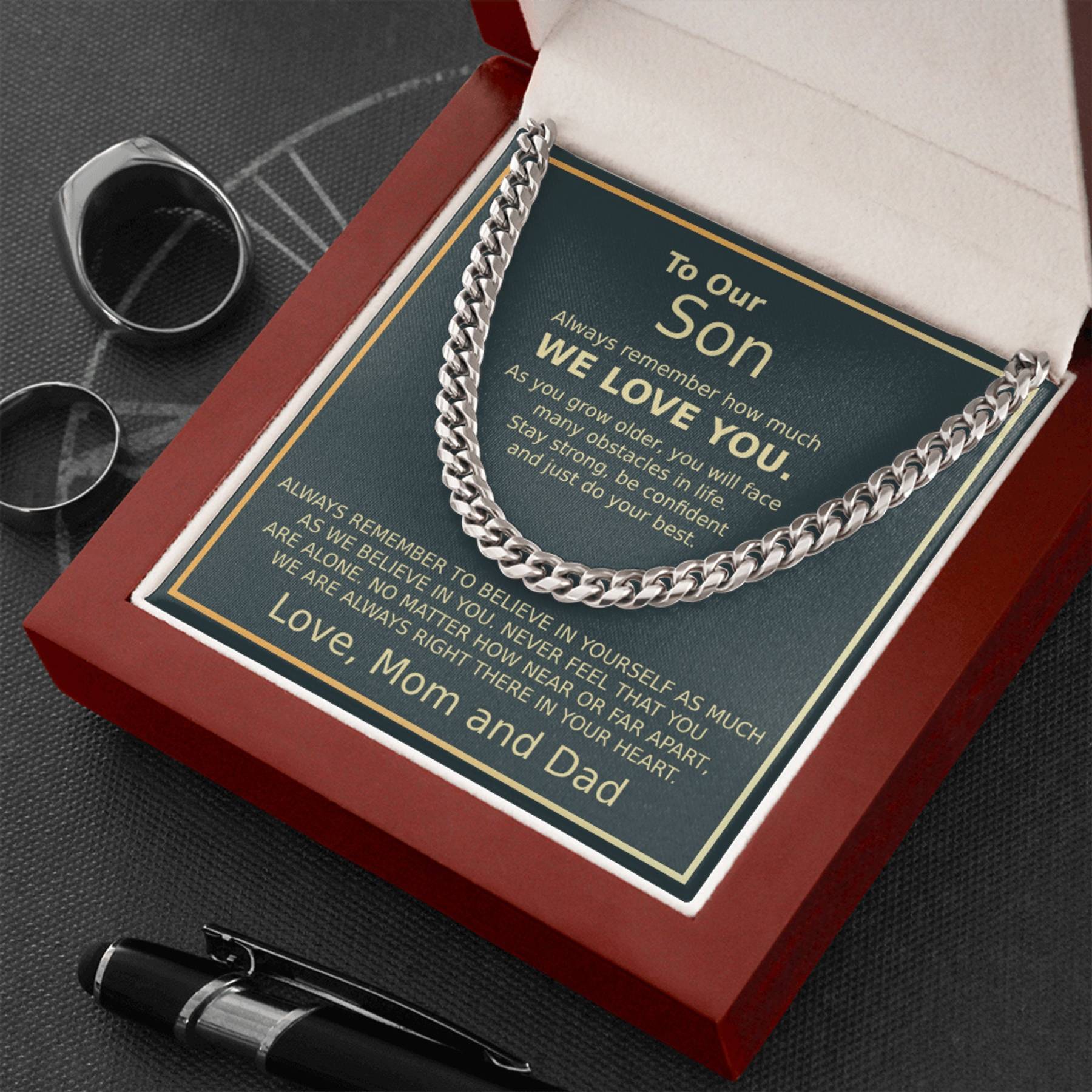 To Our Son Necklace Cuban Link Chain Necklace Gift Set - Always Remember How Much We Love You