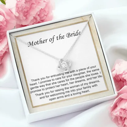 To Mother of Bride - S925 Love Knot Necklace "I Promise To Protect Her Heart" Wedding Gifts From Groom
