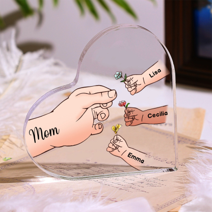 Personalized Text Acrylic Heart Keepsake Custom 1–8 Names & Flowers Ornament Handing Flowers Gifts For Mother/Grandma
