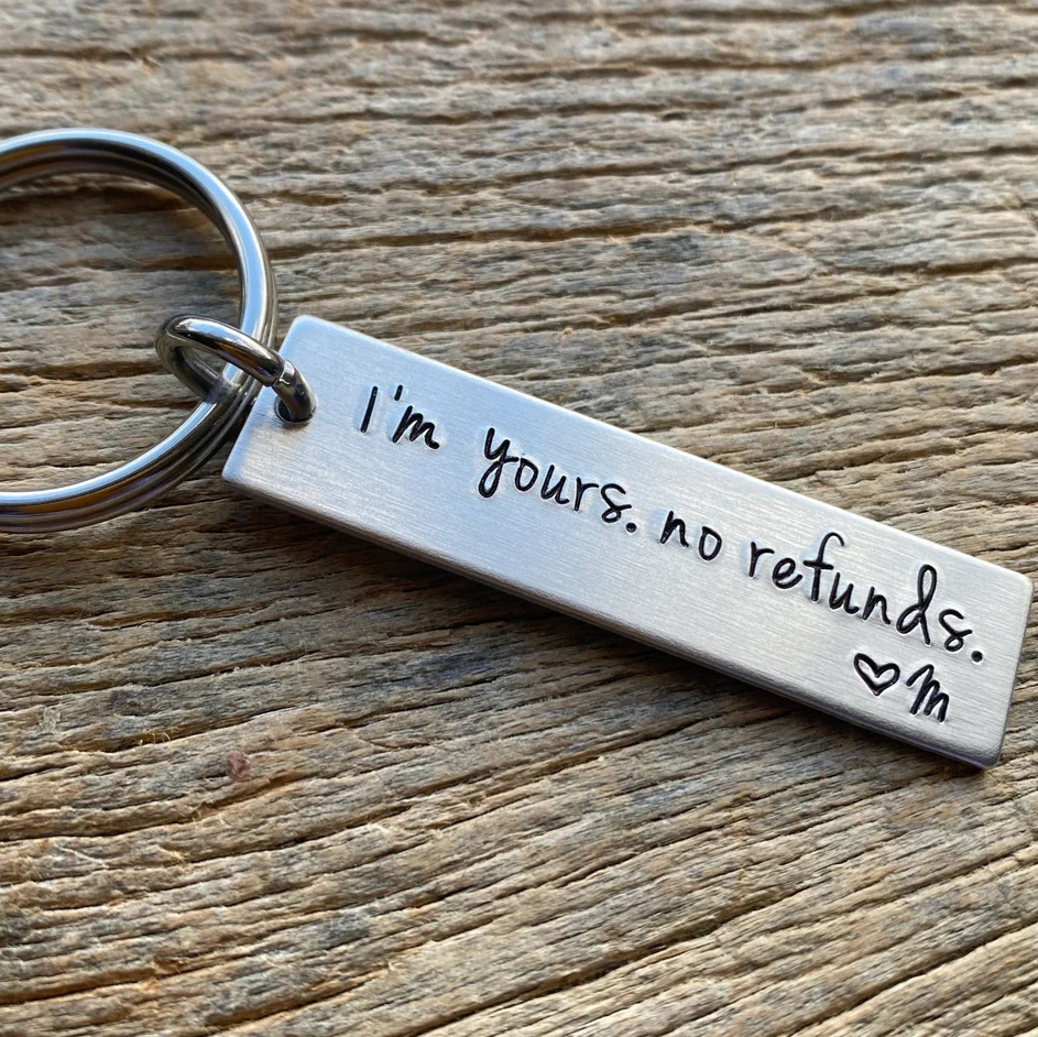 Funny Couple Keychain Personalized Initial Key Rings I'm yours. no refunds Funny Gift for Couple