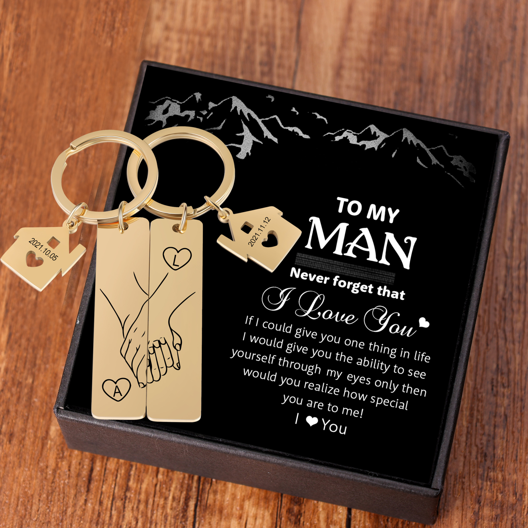 Holding Hands Couple Keychain Set Personalized Date Initial Matching Couple Gifts