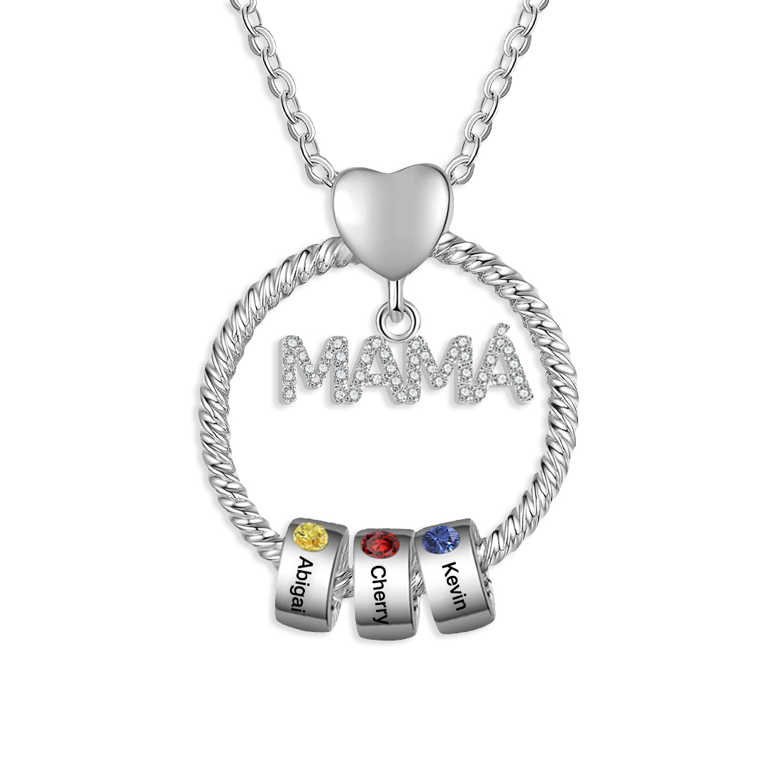 Collar con colgante de "MAMÁ" con 3 nombres Y 3 piedras de nacimiento personalizados | Jessemade