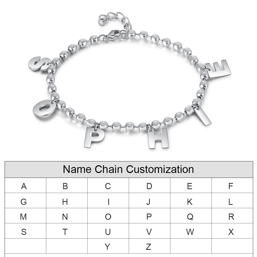 Initial Name Bracelet Beaded Chain Custom Letter Bracelet for Women