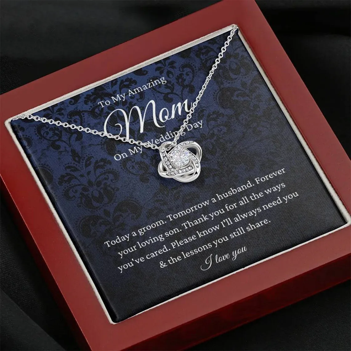 To My Mom- S925 Love Knot Necklace "Forever Your Loving Son" Wedding Gifts From Son