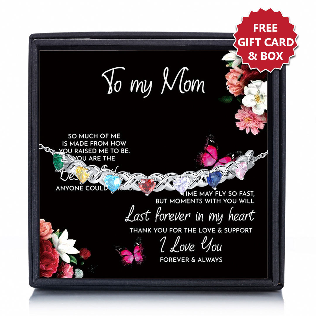 Family Custom Bracelet Heart Personalized with 7 Birthstones