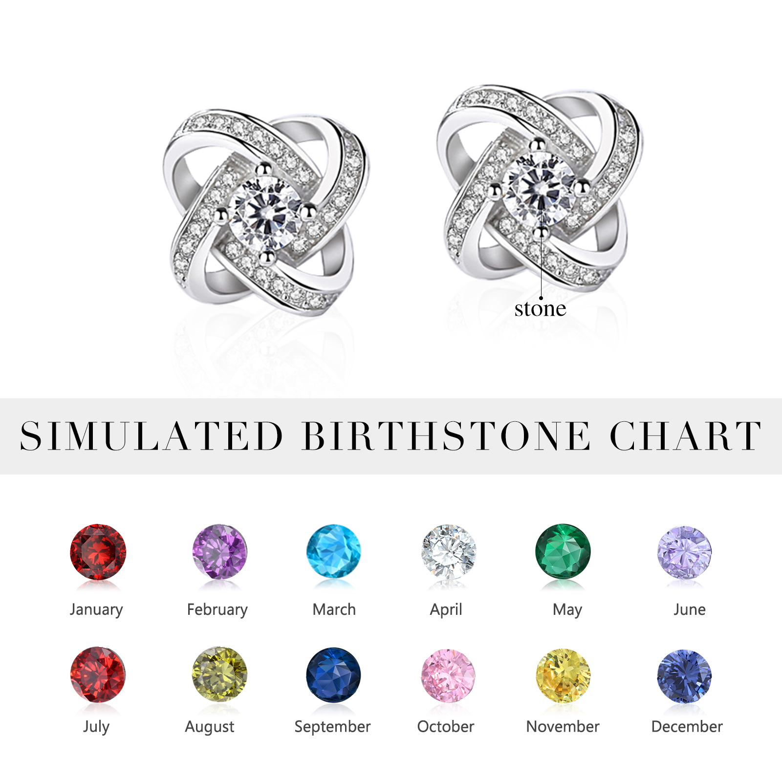 Love Knot Earrings Personalized Birthstone Earrings S925 Sterling Silver Birthday Gifts For Women