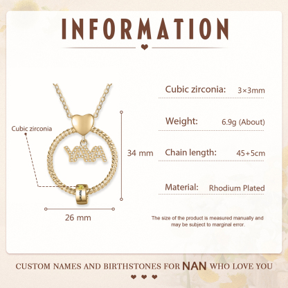 Collar a abuela con colgante de "YAYA" con 1 nombre Y 1 piedra de nacimiento personalizados | Jessemade-Jessemade ES