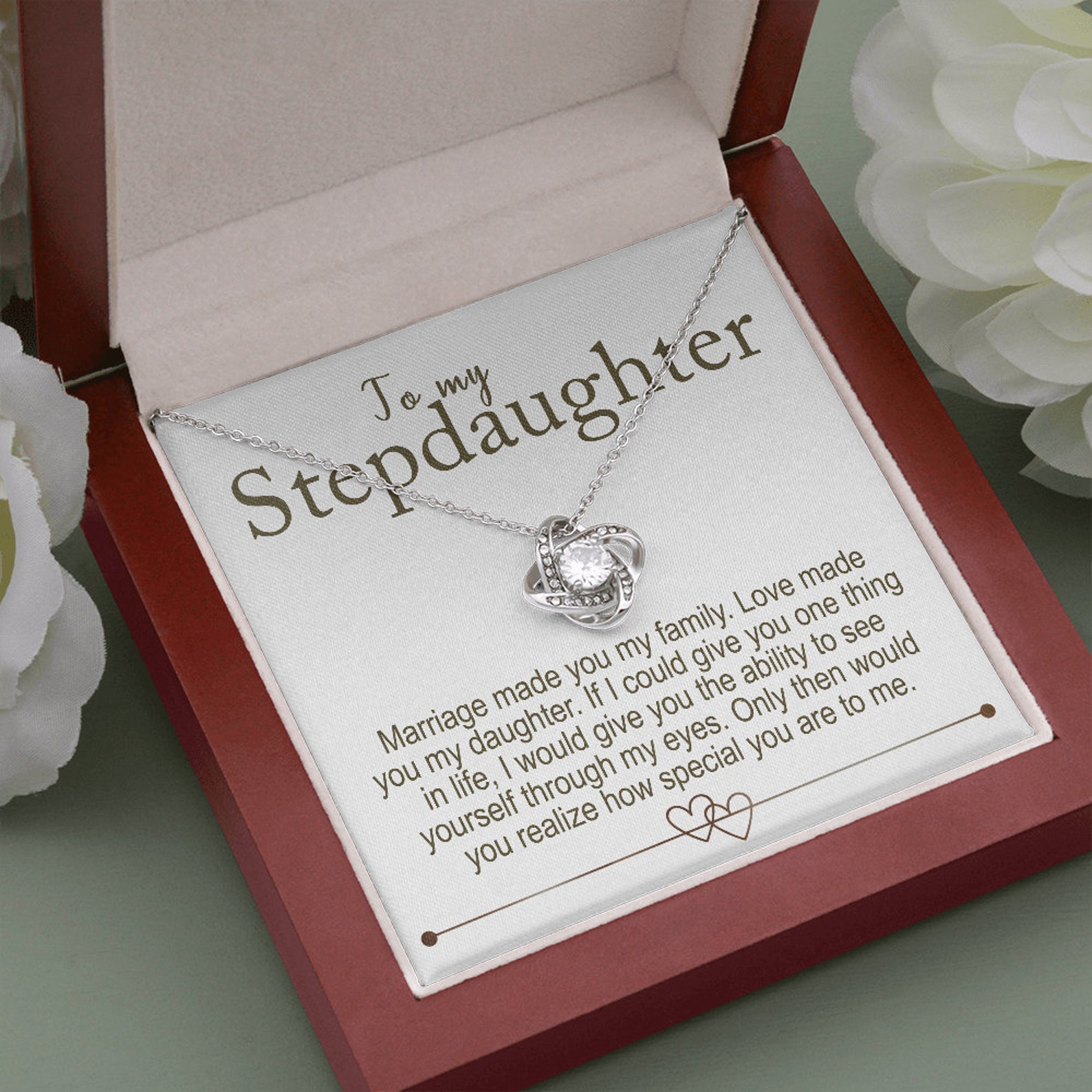 To My Stepdaughter - S925 Love Knot Necklace "Love Made You My Daughter" Gifts For Daughter