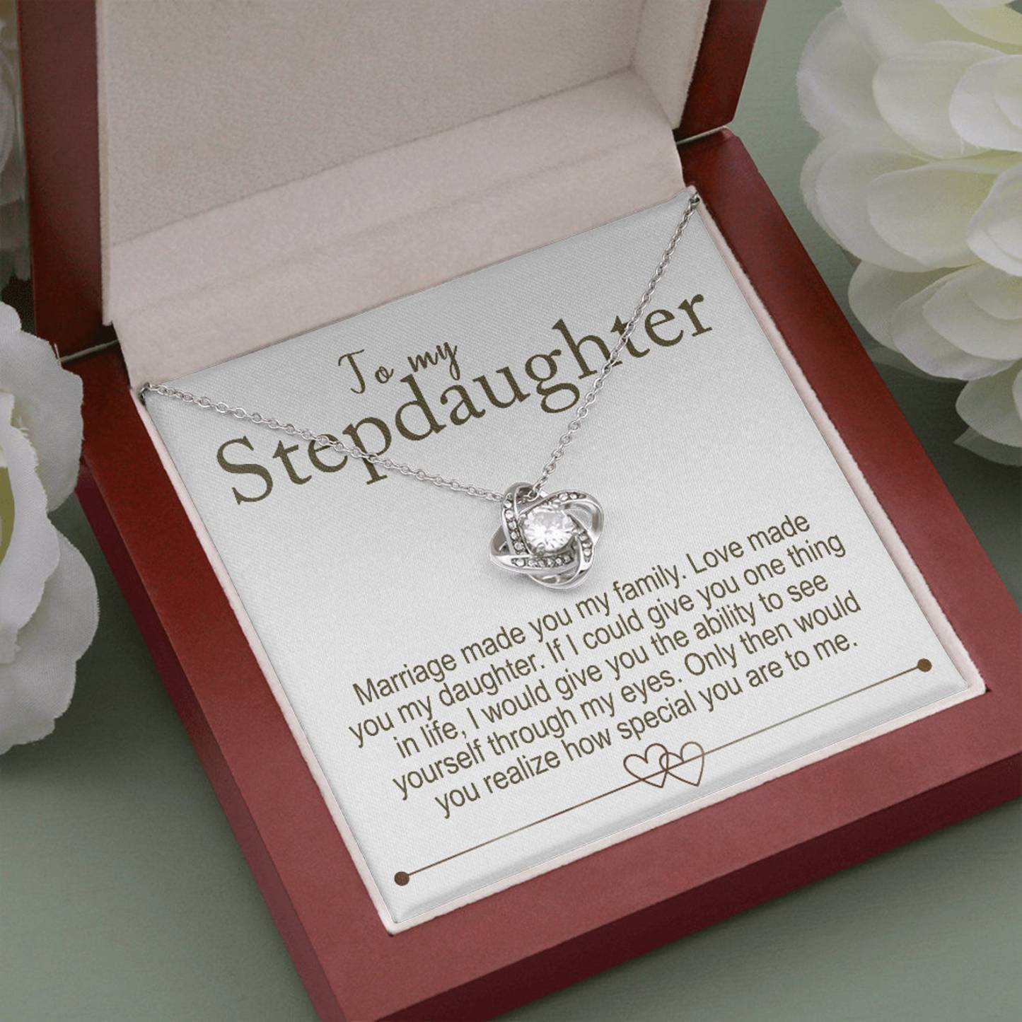 To My Stepdaughter - S925 Love Knot Necklace "Love Made You My Daughter" Gifts For Daughter