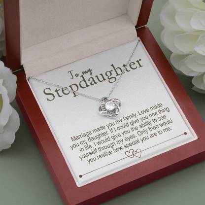 To My Stepdaughter - S925 Love Knot Necklace "Love Made You My Daughter" Gifts For Daughter