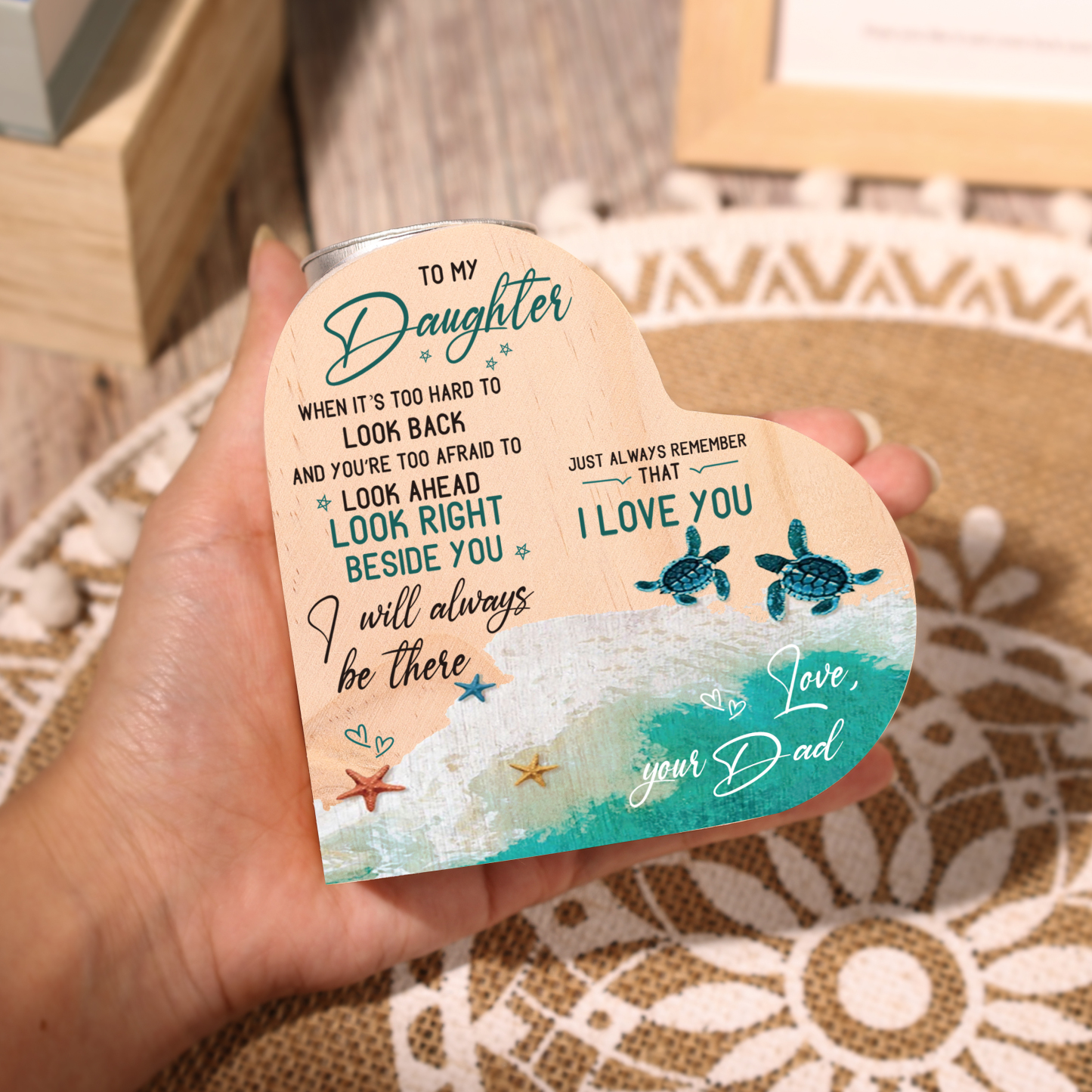 To My Daughter Wooden Heart Candle Holder "I will always be there" Gifts For Daughter