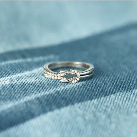 Mother & Daughter S925 Soul Connection Square Knot Ring Infinity Love Knot Ring