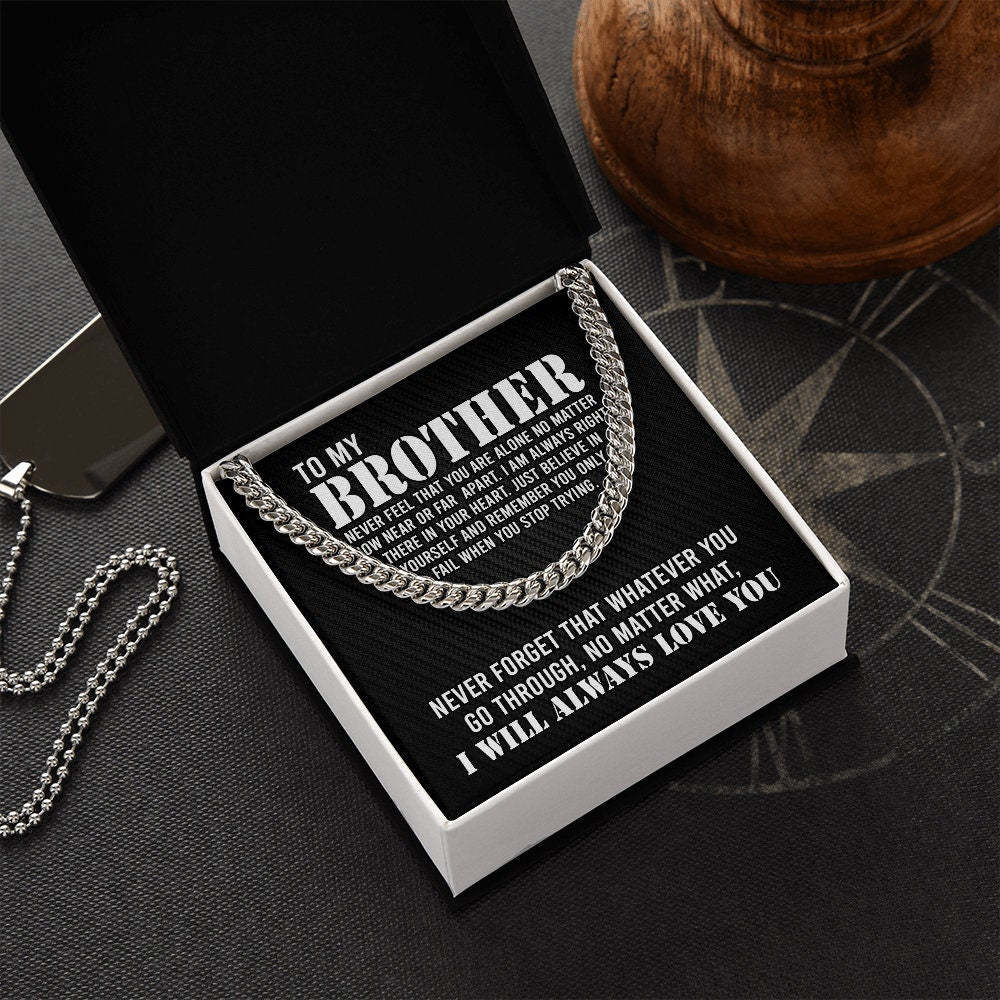 To My Brother Cuban Link Chain Necklace Stainless Steel Necklace Gift Set "I Will Always Love You" Gift for Brother
