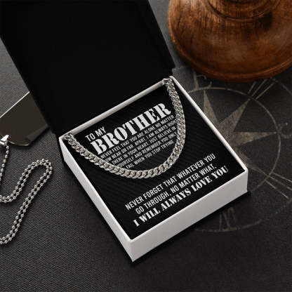 To My Brother Cuban Link Chain Necklace Stainless Steel Necklace Gift Set "I Will Always Love You" Gift for Brother
