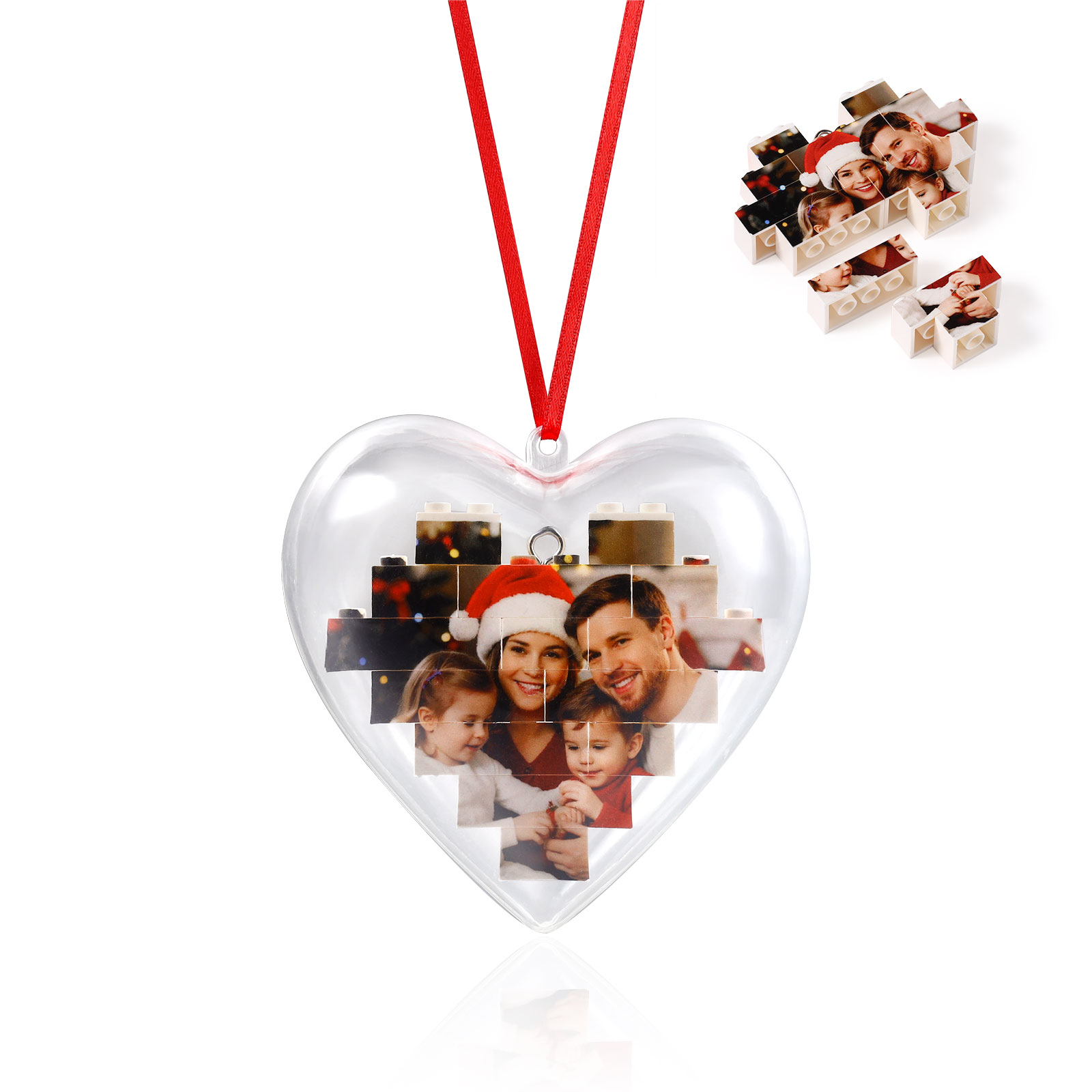Personalized Photo Heart Christmas Blocks Bauble Ornament