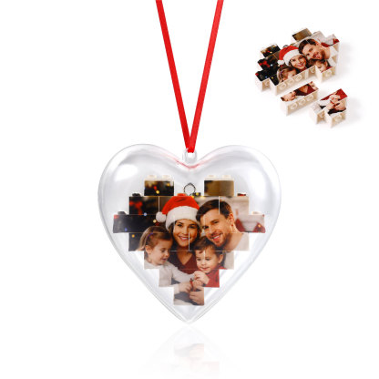 Personalized Photo Heart Christmas Blocks Bauble Ornament