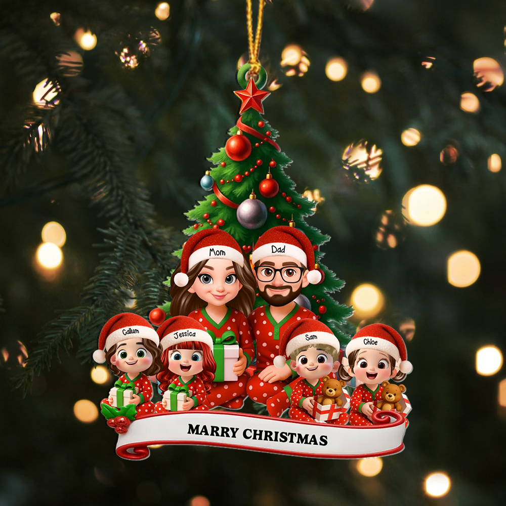 Custom Cartoon Family Christmas Pajama Ornament