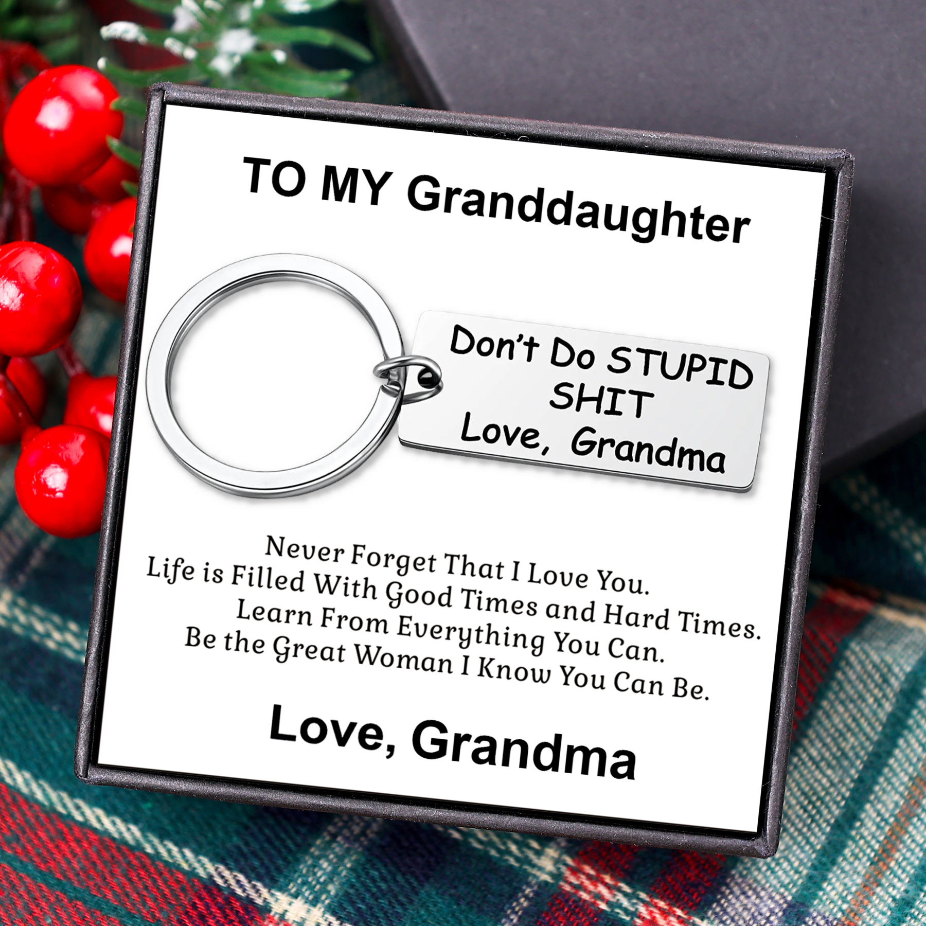 Don't Do Stupid Keychain From Grandma Grandpa Keychain Funny Gifts Set