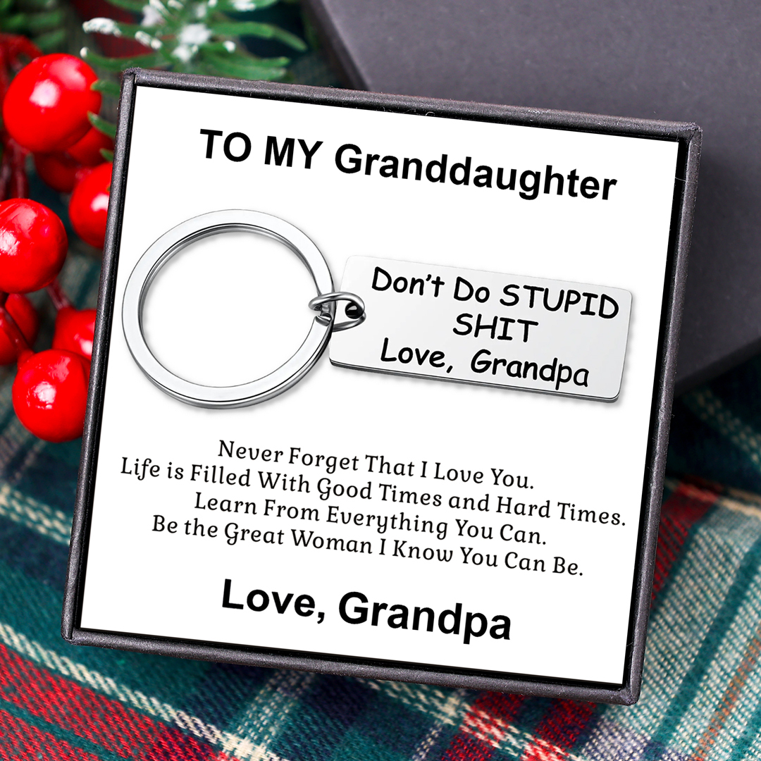 Don't Do Stupid Keychain From Grandma Grandpa Keychain Funny Gifts Set for Kids