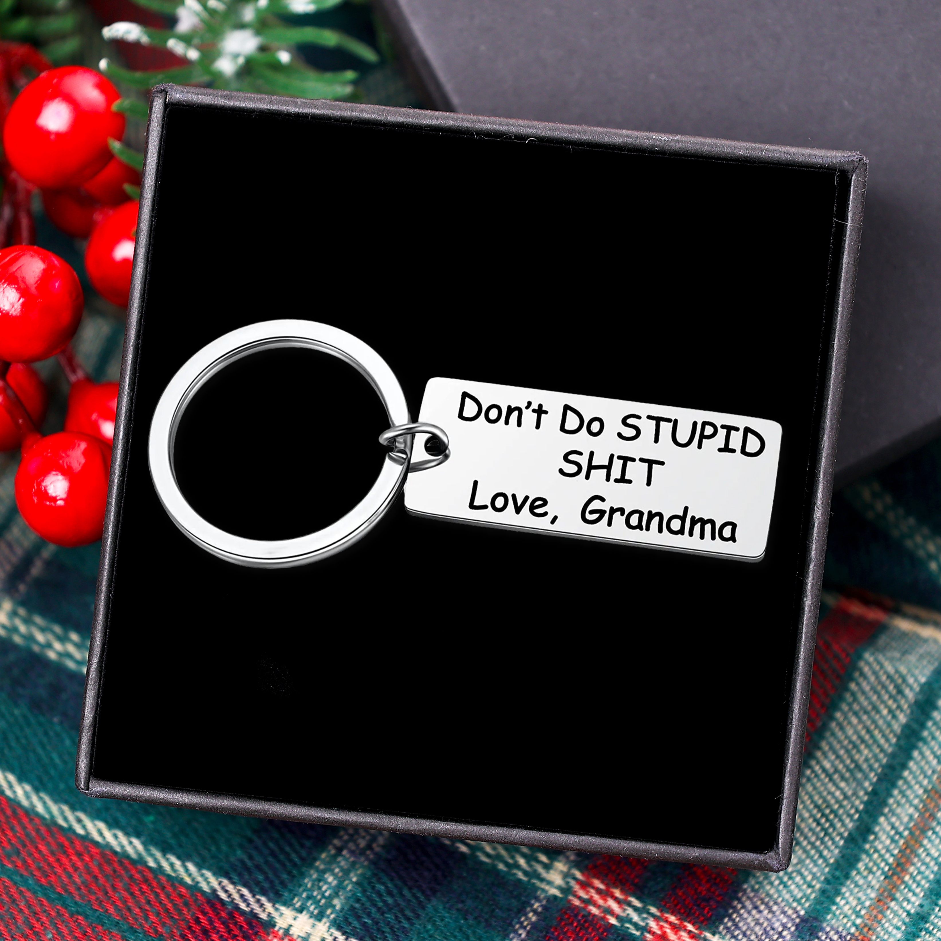 Don't Do Stupid Keychain From Grandma Grandpa Keychain Funny Gifts Set