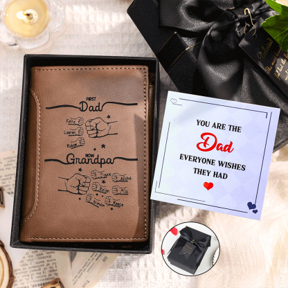 Personalized Leather Wallet – “First Dad, Now Grandpa” Fist Bump Desig