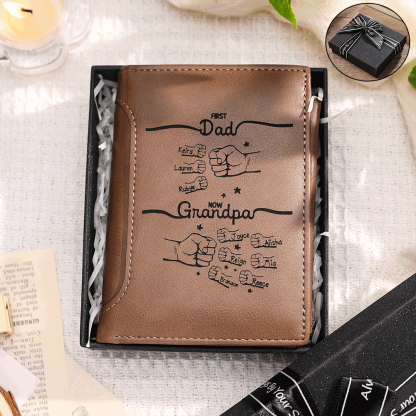 Personalized Leather Wallet – “First Dad, Now Grandpa” Fist Bump Design | Lorajewel
