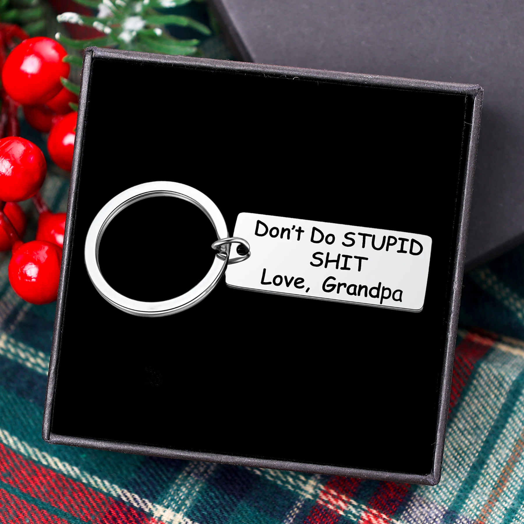 Don't Do Stupid Keychain From Grandma Grandpa Keychain Funny Gifts Set for Kids