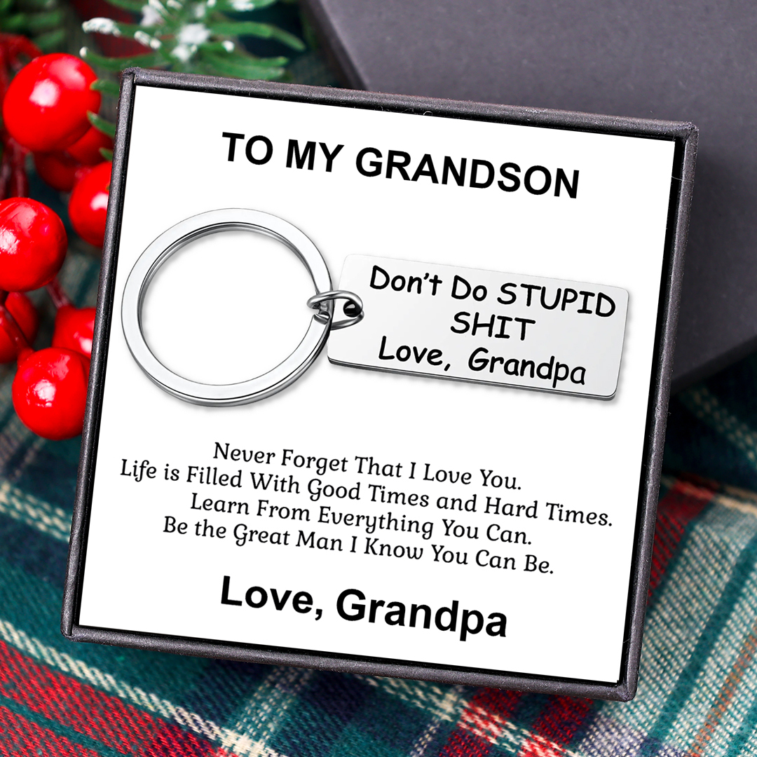 Don't Do Stupid Keychain From Grandma Grandpa Keychain Funny Gifts Set for Kids