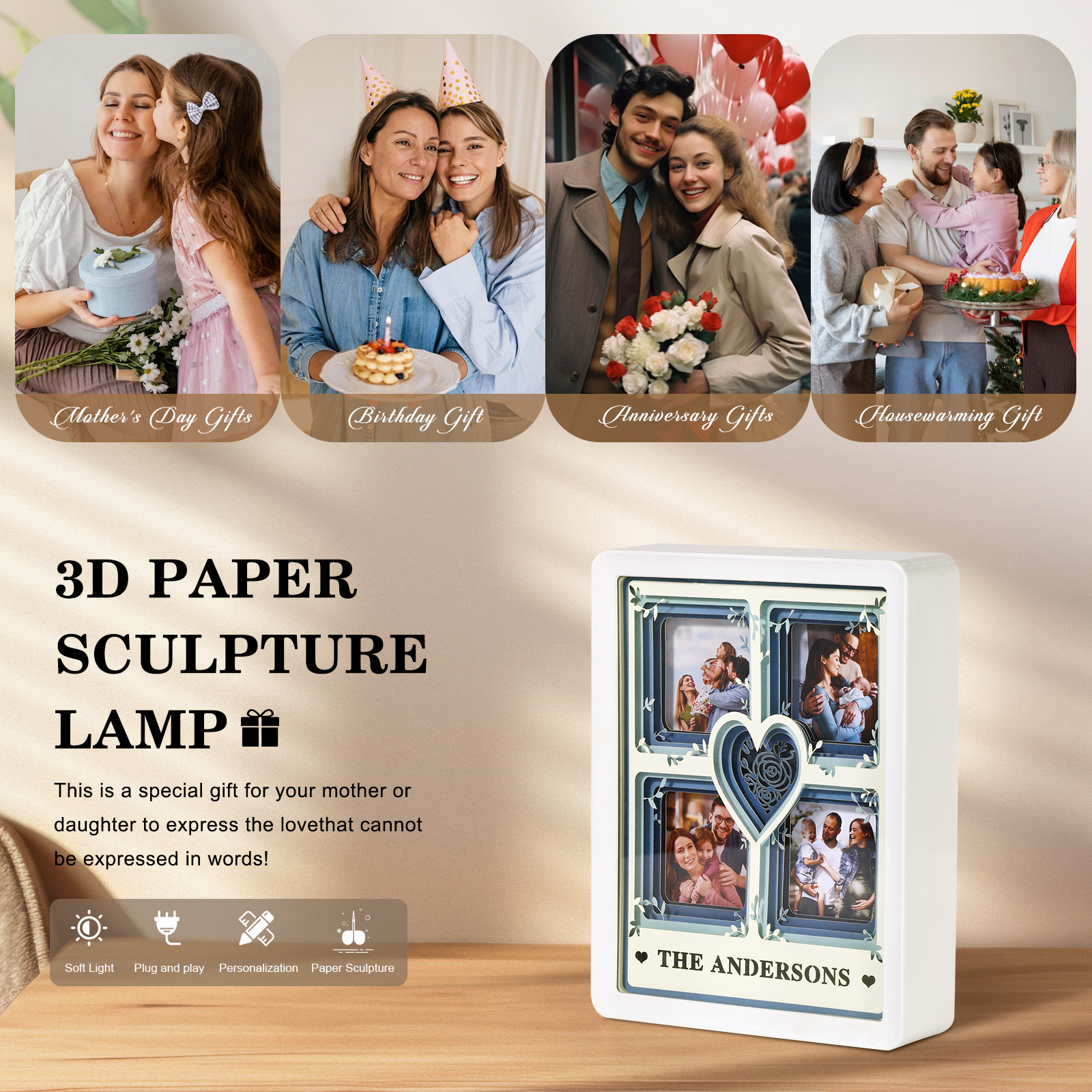 Personalized Family Photo Collage LED Night Light